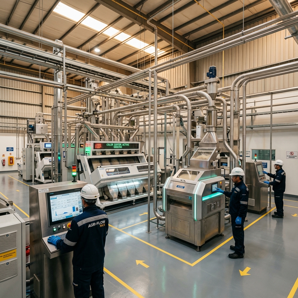 Advanced automated milling and dehusking machinery inside STC factory