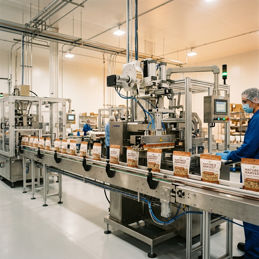Automated packaging and bag sealing lines inside factory